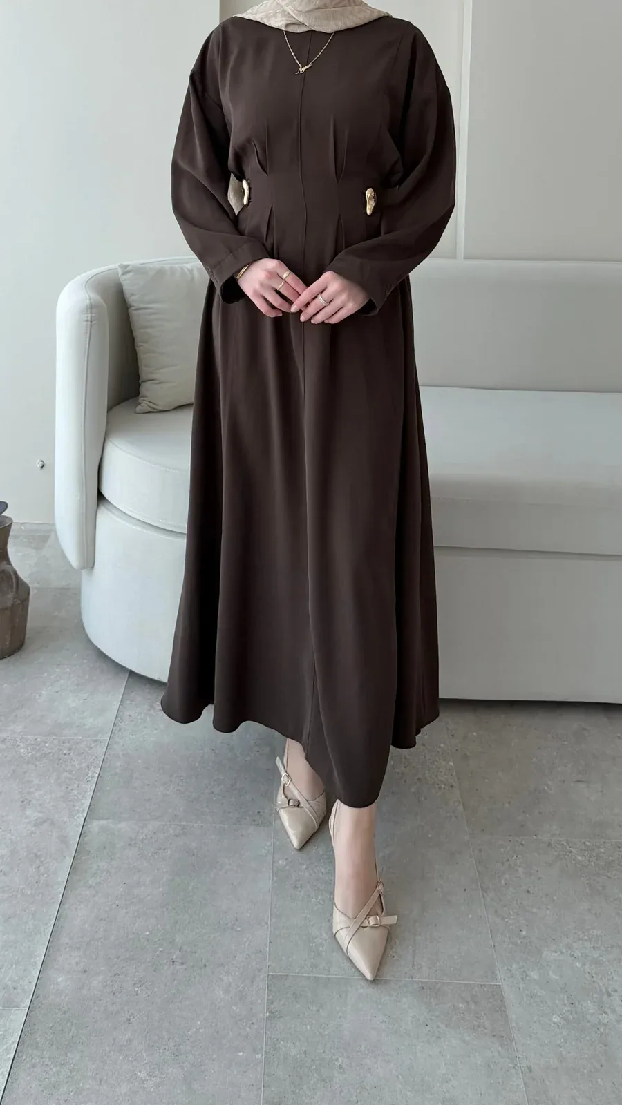 Meyla Gold Detaylı Elbise – Kahverengi, görsel 8