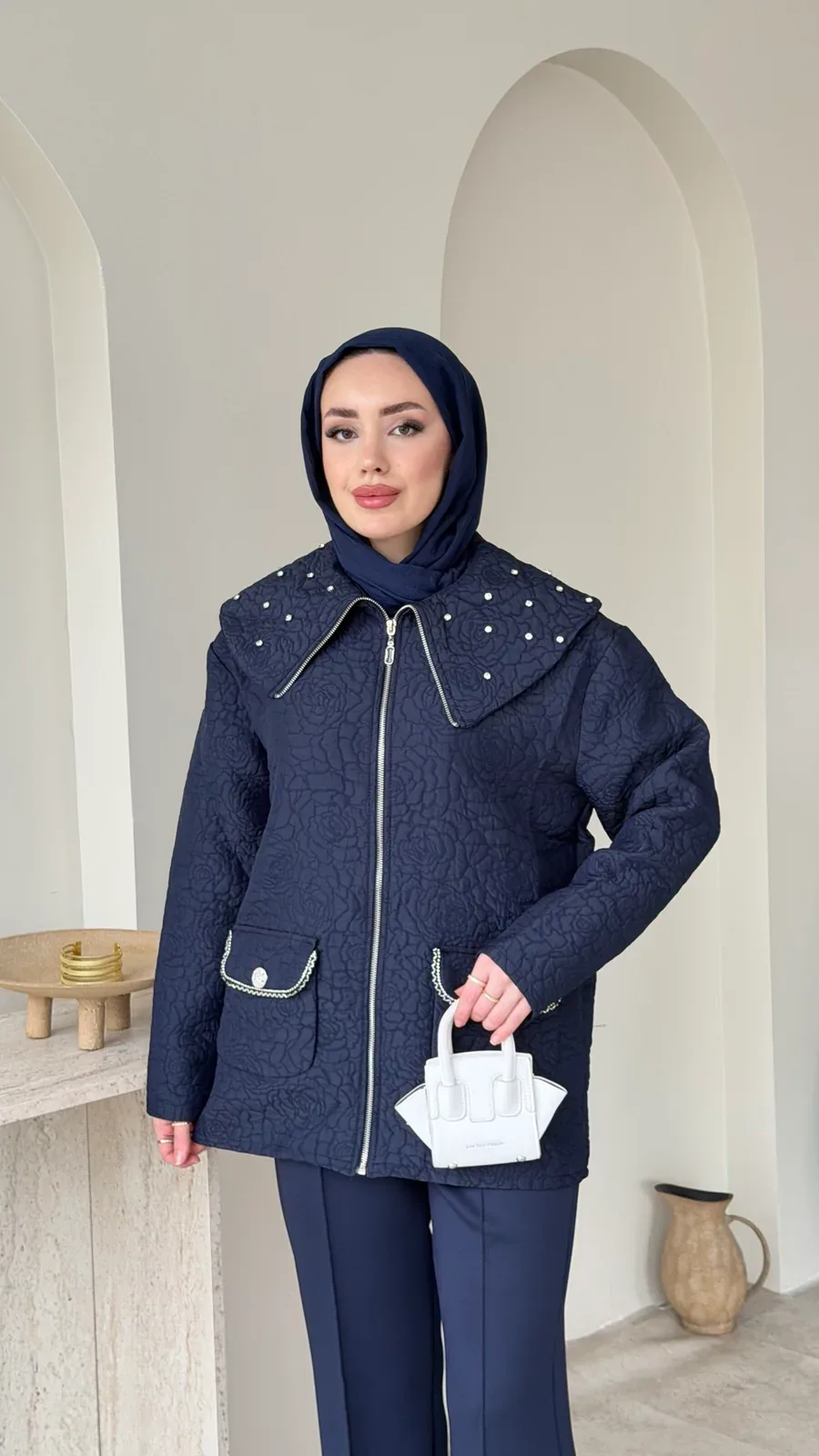 Lara Çiçek Desen Ceket – Lacivert, görsel 4