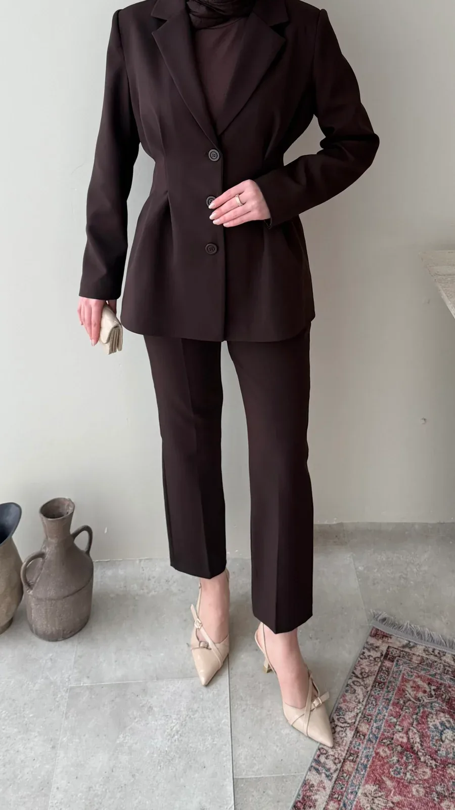 Polya Blazer Takım – Kahve, görsel 6