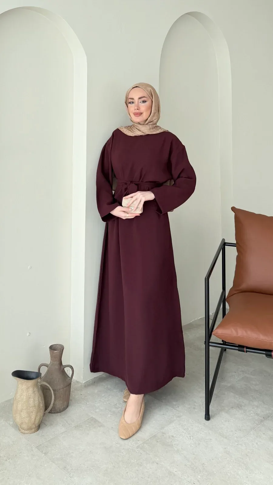 Esil Tensel Elbise – Bordo, görsel 1