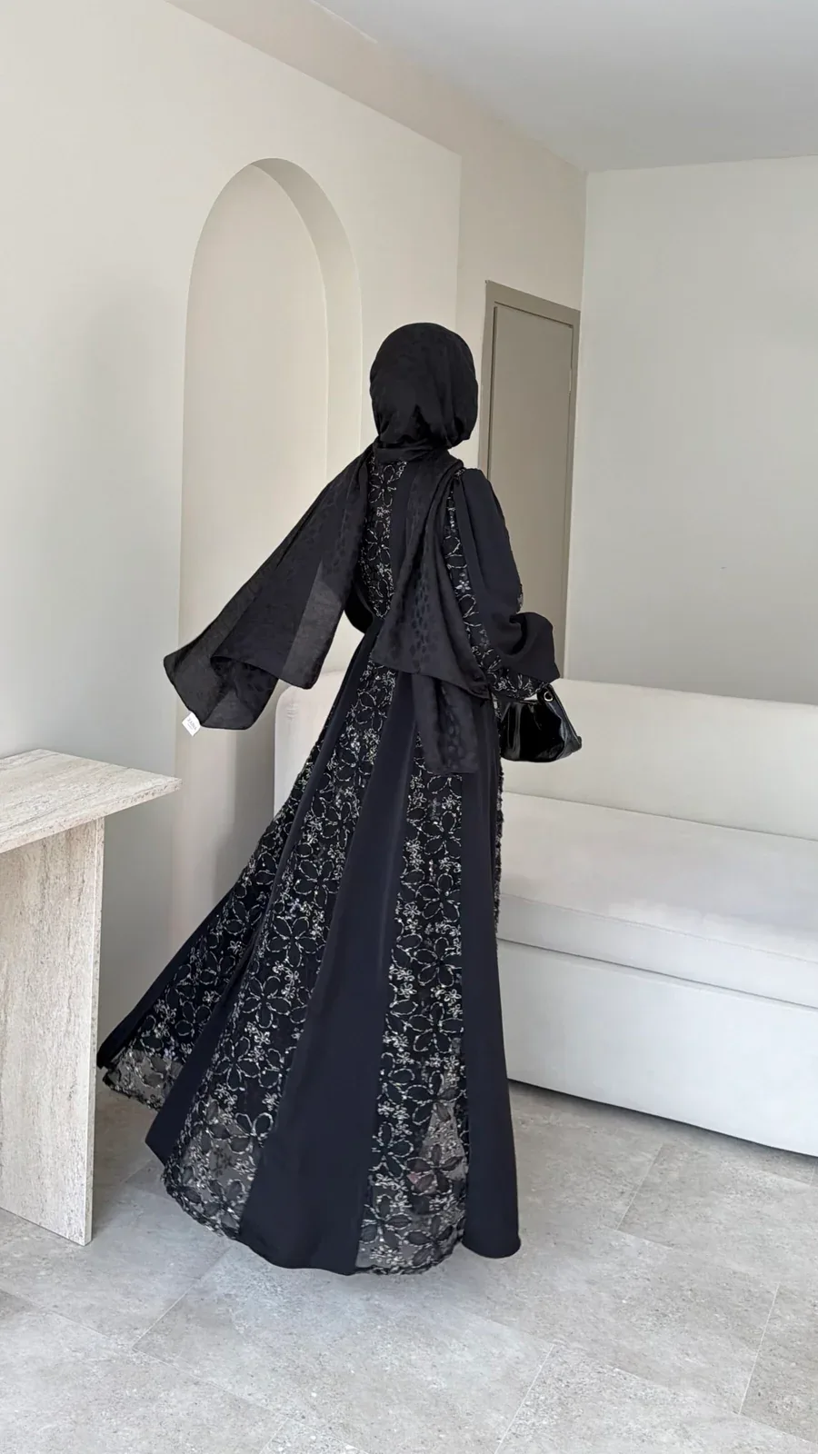 Loom Çiçek Desen Elbise – Siyah, görsel 5