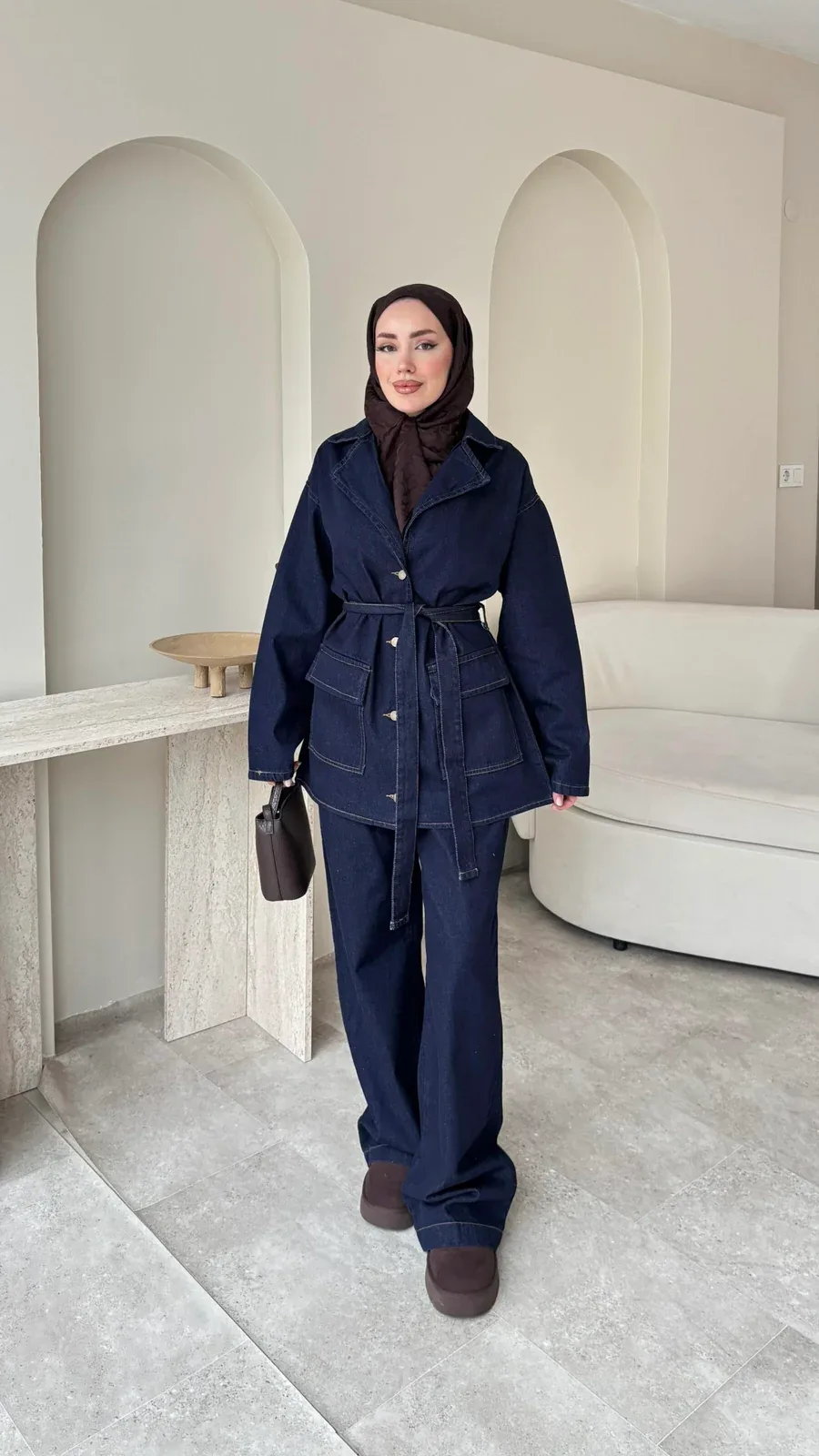 Olivia Kuşaklı Kot Takım – Koyu Lacivert, görsel 1