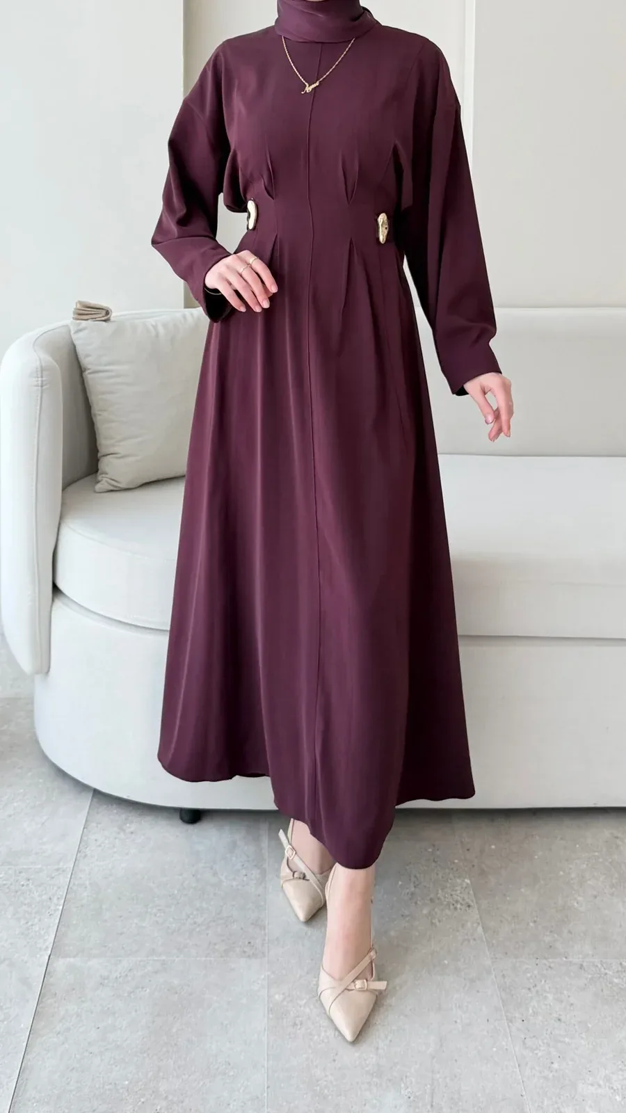Meyla Gold Detaylı Elbise – Bordo, görsel 6