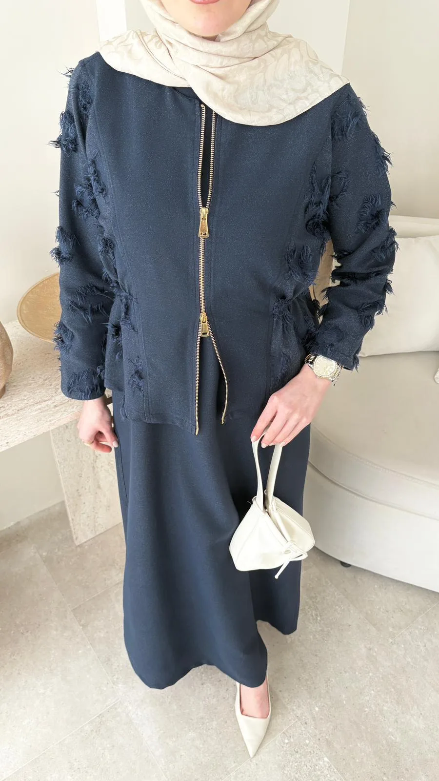 Wool Yandan Büzgülü Takım – Lacivert, görsel 2