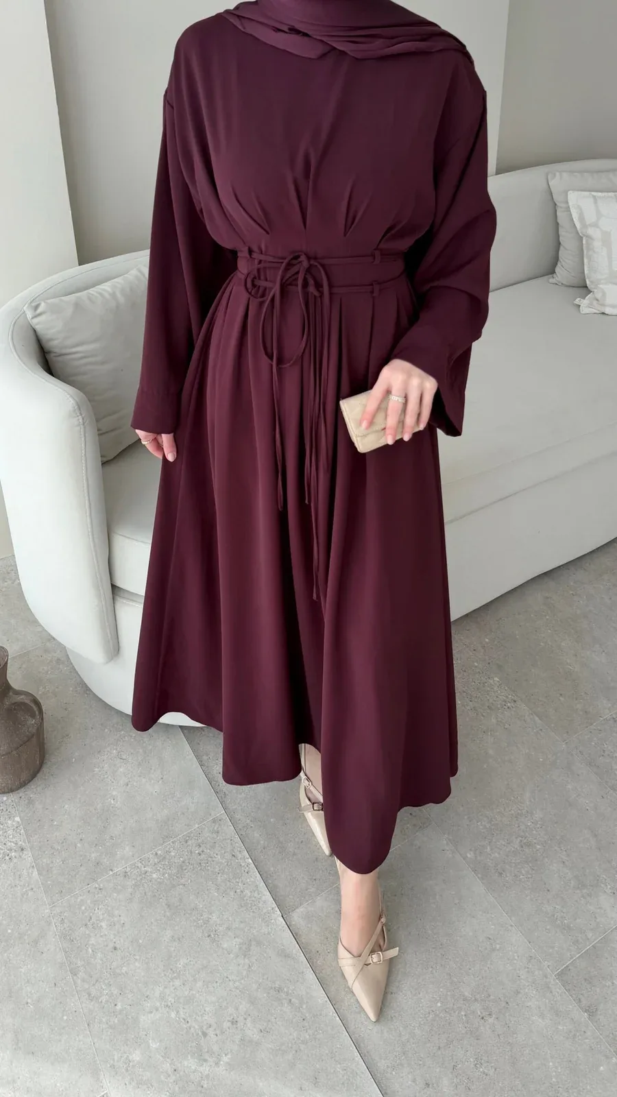 Elvis Bağlamalı Elbise – Bordo, görsel 3