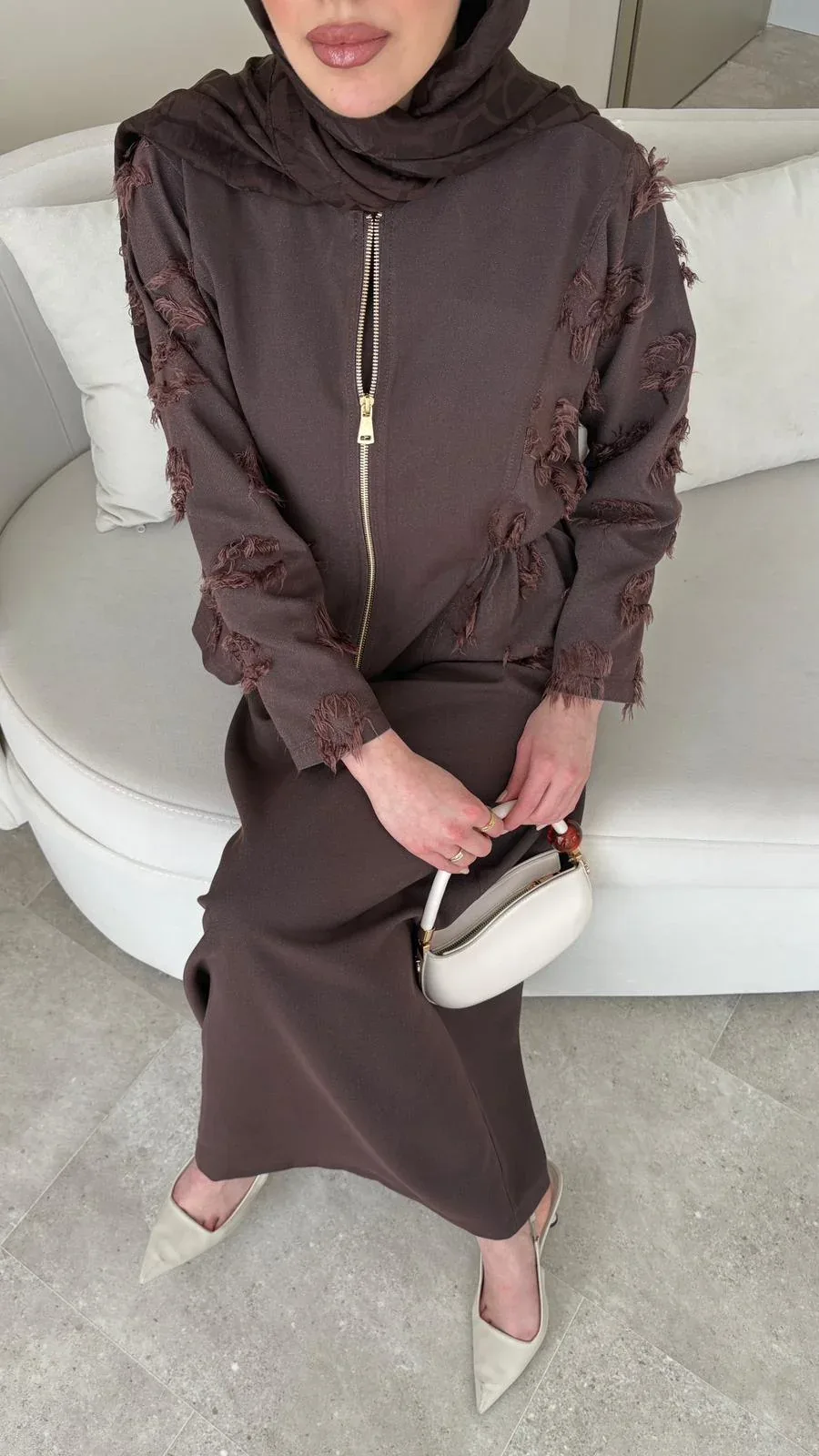 Wool Yandan Büzgülü Takım – Kahverengi, görsel 3