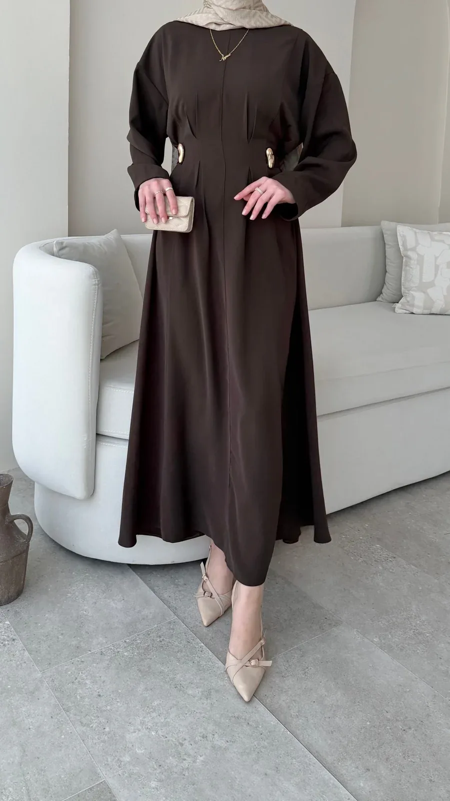 Meyla Gold Detaylı Elbise – Kahverengi, görsel 3