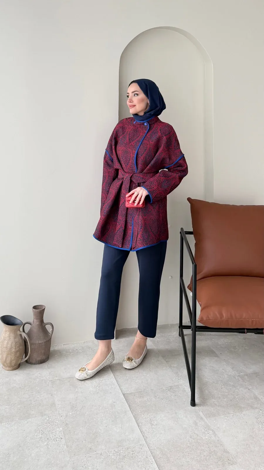 Etro Kuşaklı Kimono – Bordo, görsel 2