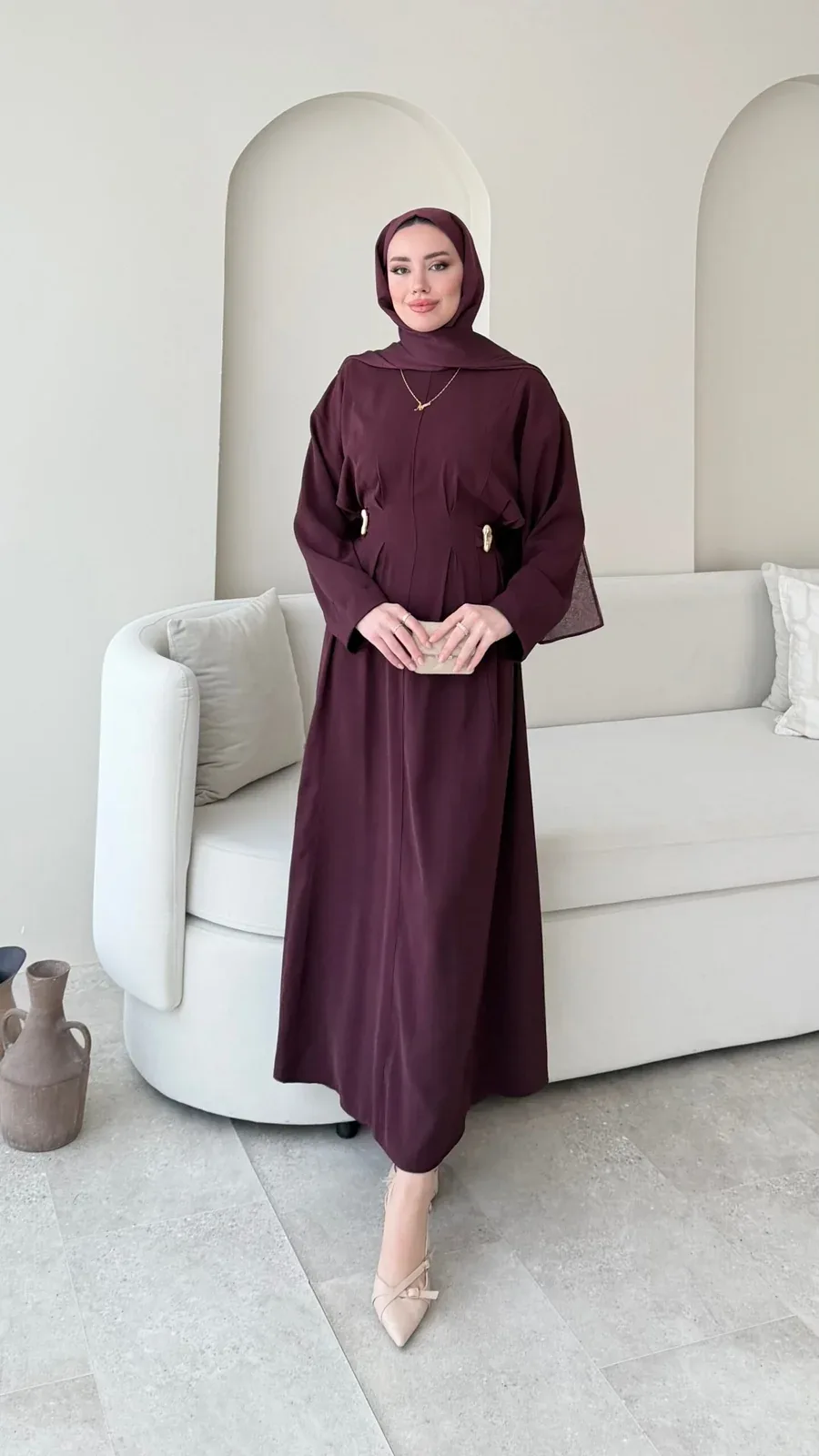 Meyla Gold Detaylı Elbise – Bordo, görsel 3
