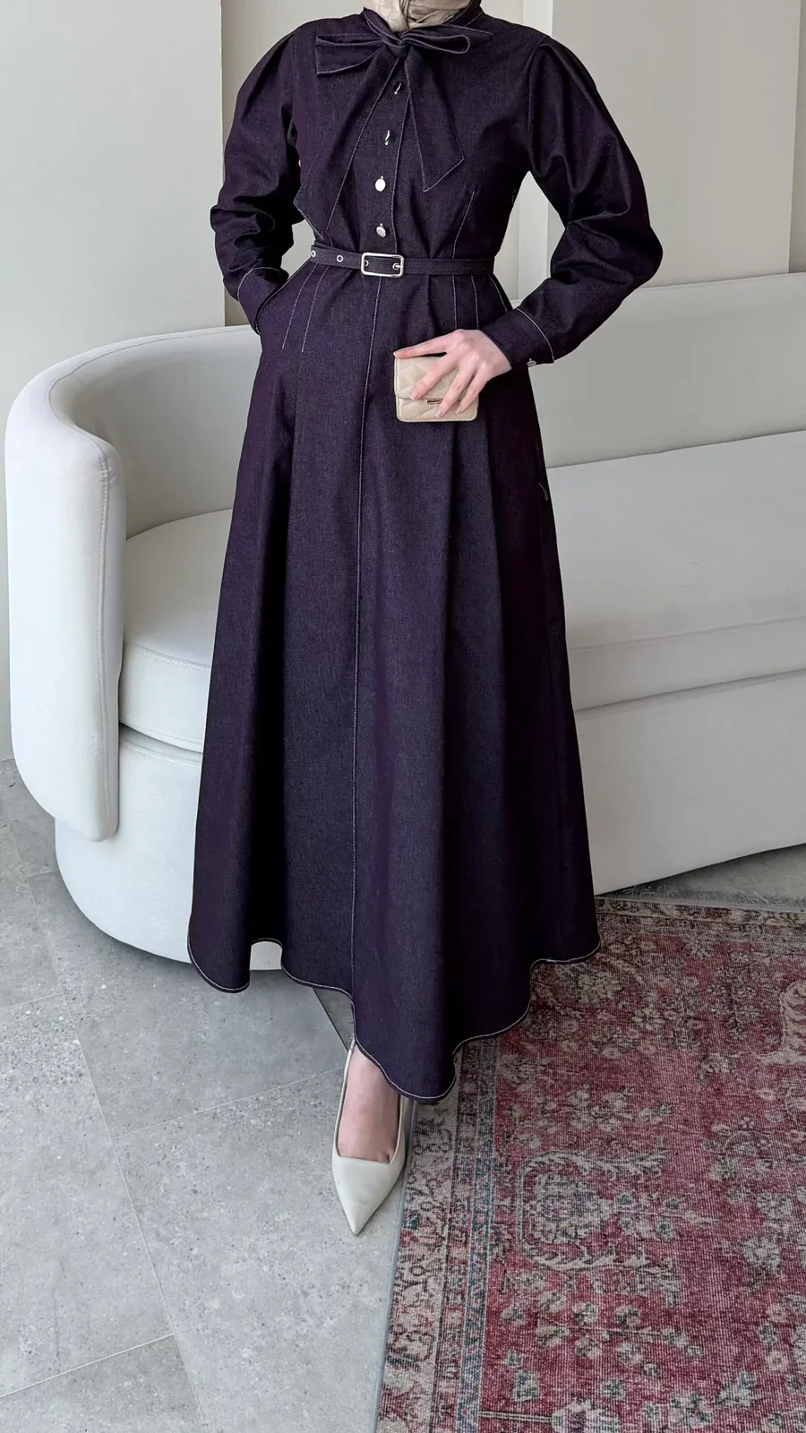 Vione Denim Elbise – Mürdüm, görsel 4