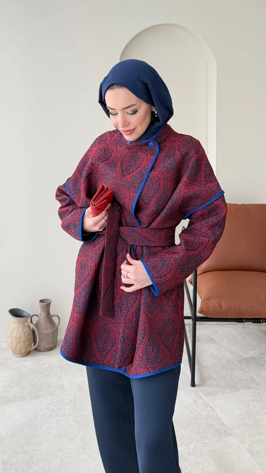 Etro Kuşaklı Kimono – Bordo, görsel 5