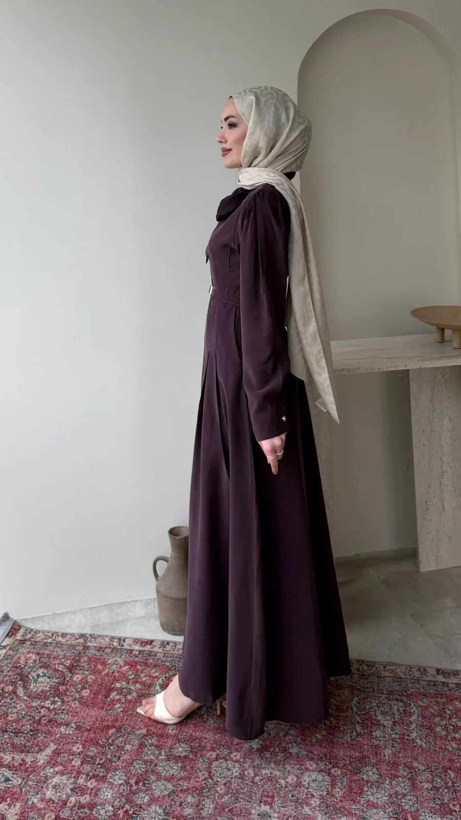 Flora Tensel Elbise – Bordo, görsel 2