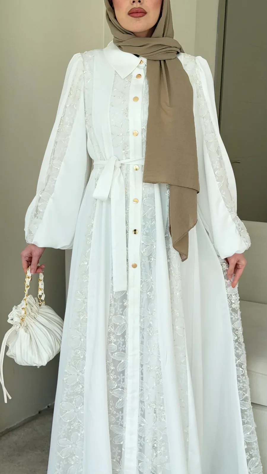 Loom Çiçek Desen Elbise – Beyaz, görsel 8