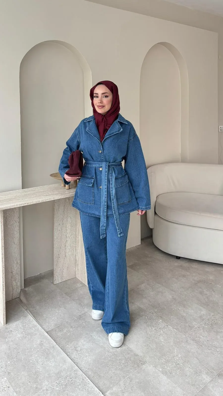 Olivia Kuşaklı Kot Takım – Mavi, görsel 1