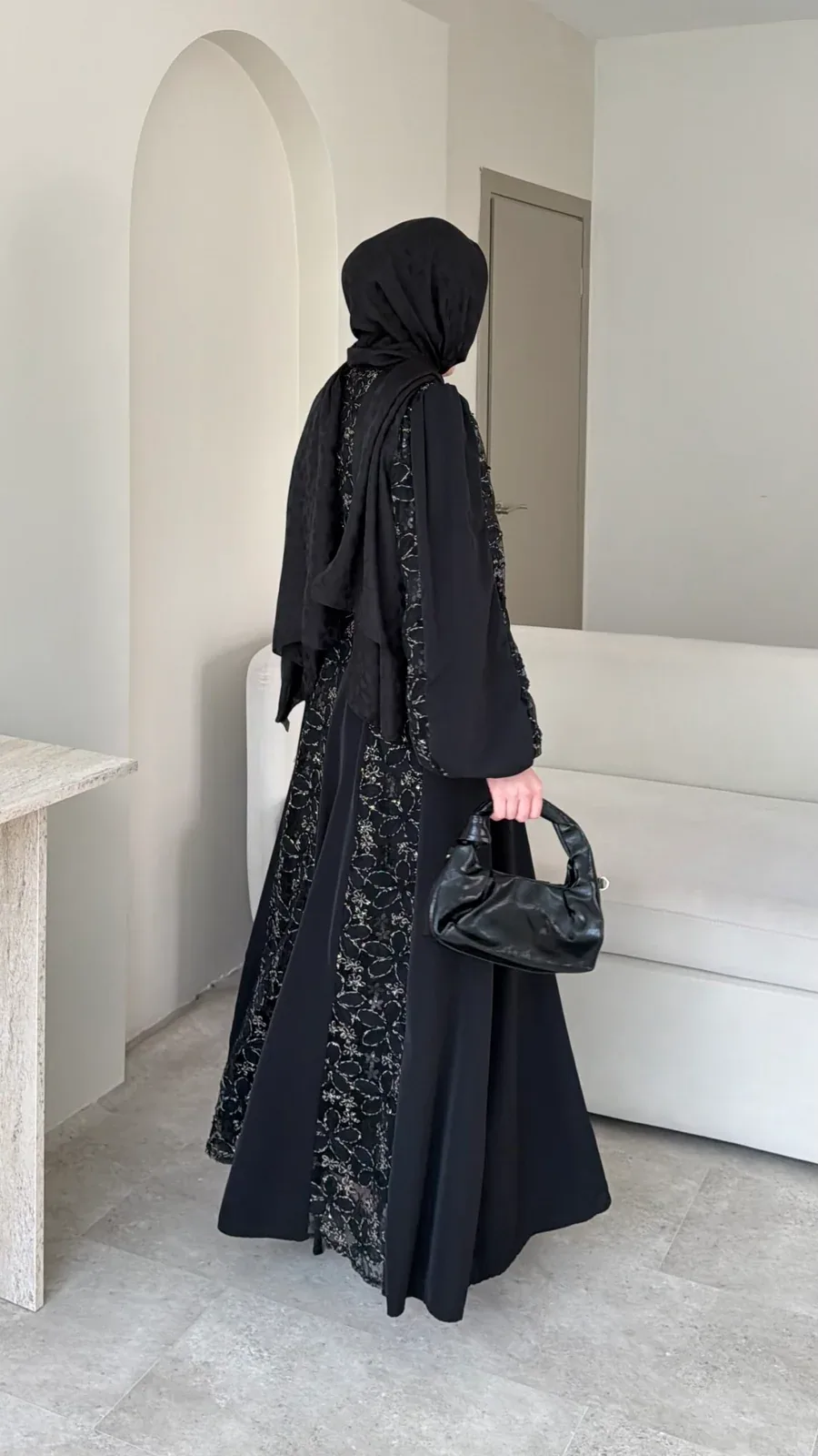 Loom Çiçek Desen Elbise – Siyah, görsel 3
