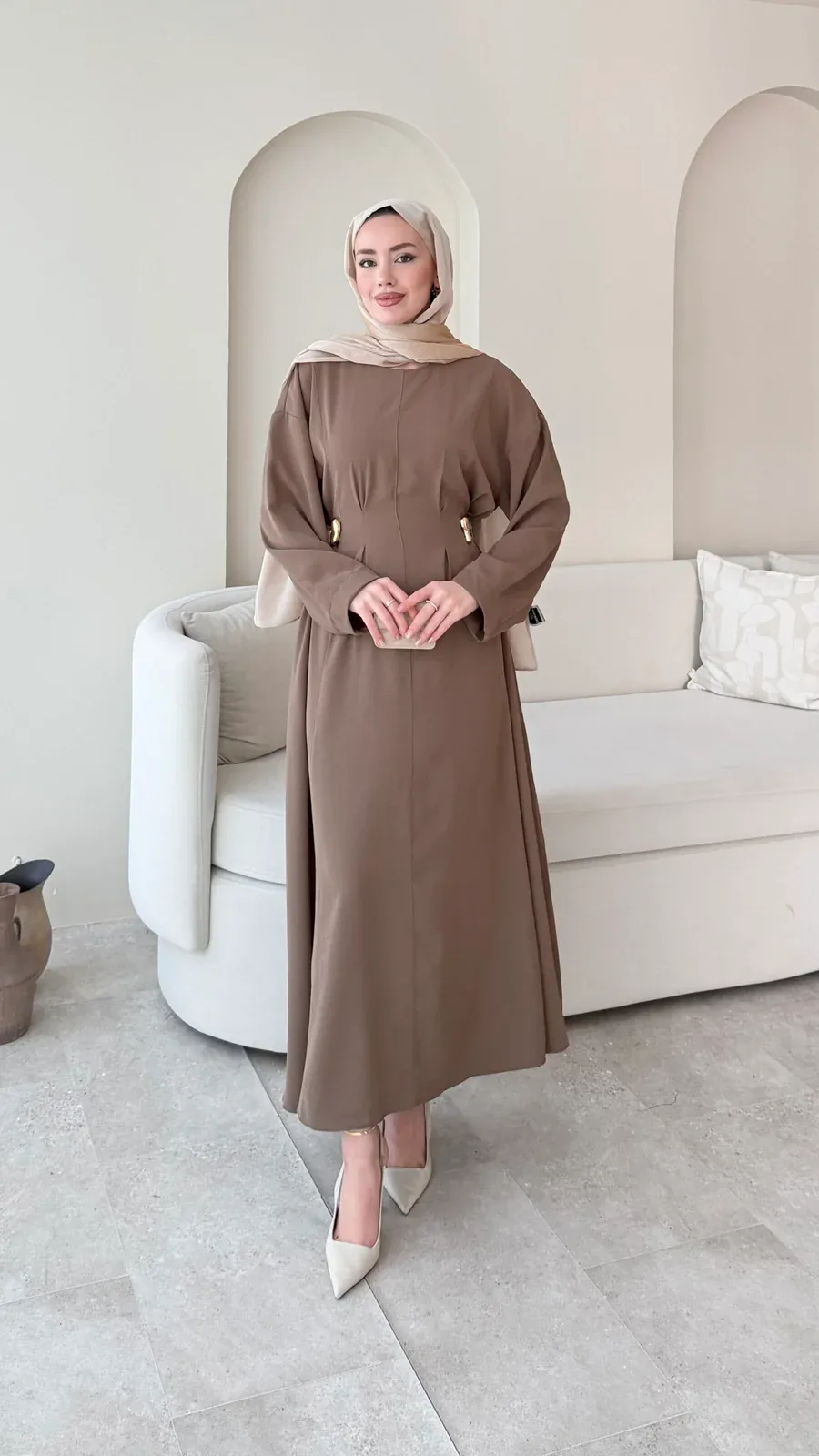 Meyla Gold Detaylı Elbise – Vizon, görsel 3