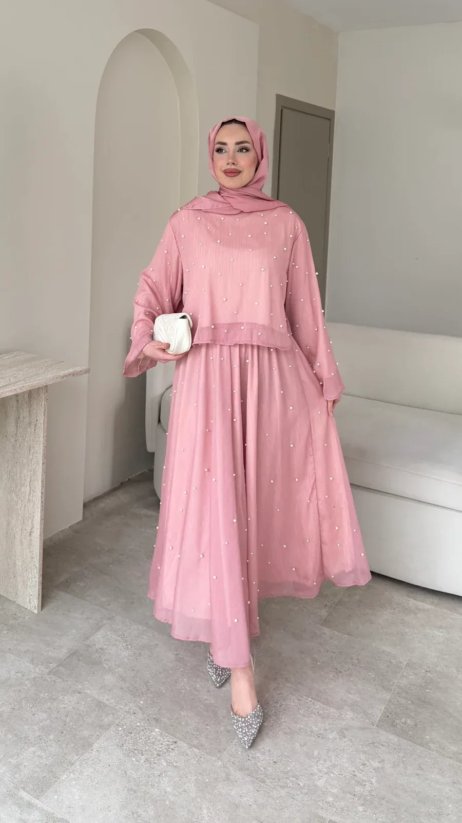 Balm İnci İşlemeli Takım – Pembe, görsel 1