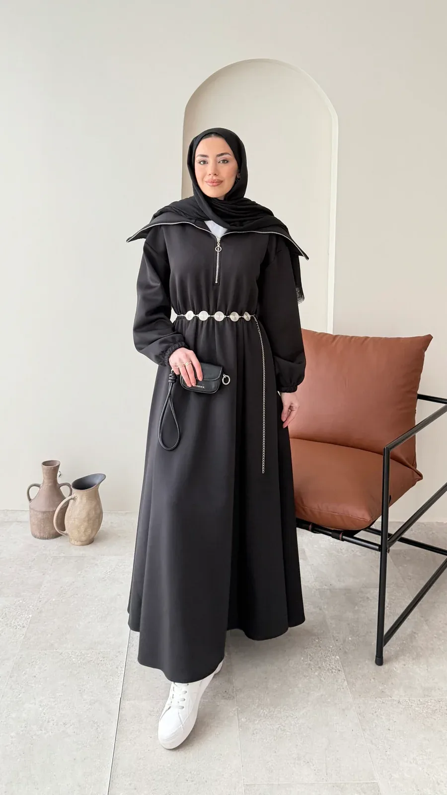 Elen Zincirli Scuba Elbise – Siyah, görsel 1