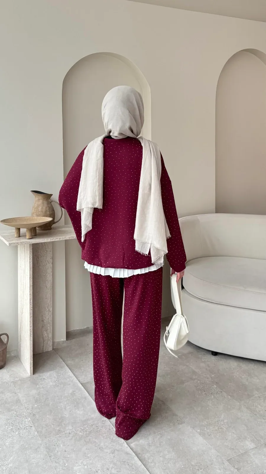 Glow Taşlı Takım Bordo, görsel 5