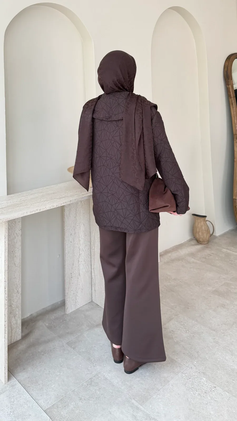 Lara Üçgen Desen Ceket – Kahverengi, görsel 3