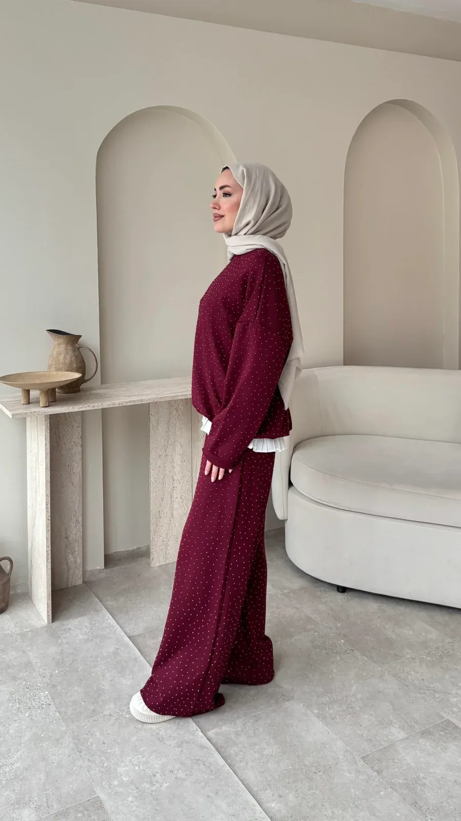 Glow Taşlı Takım Bordo, görsel 4