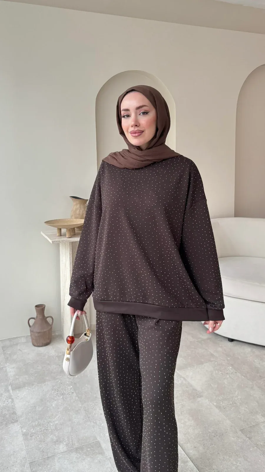 Glow Taşlı Takım – Kahverengi, görsel 2