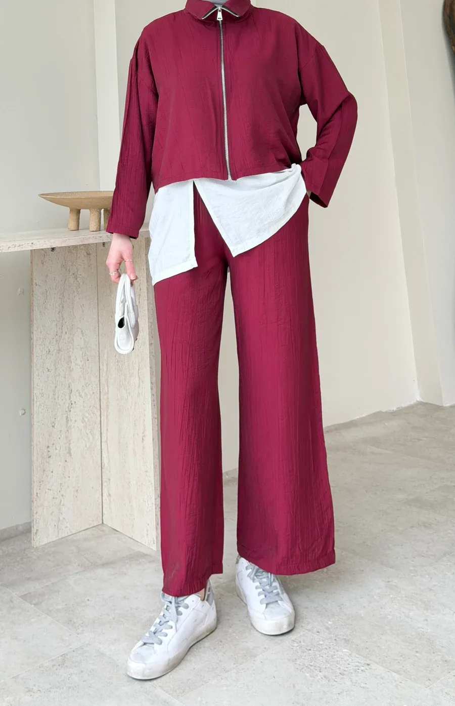 Mia Çilek Kumaş Takım – Bordo, görsel 6