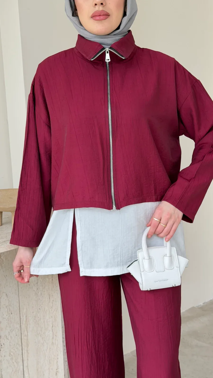Mia Çilek Kumaş Takım – Bordo, görsel 5
