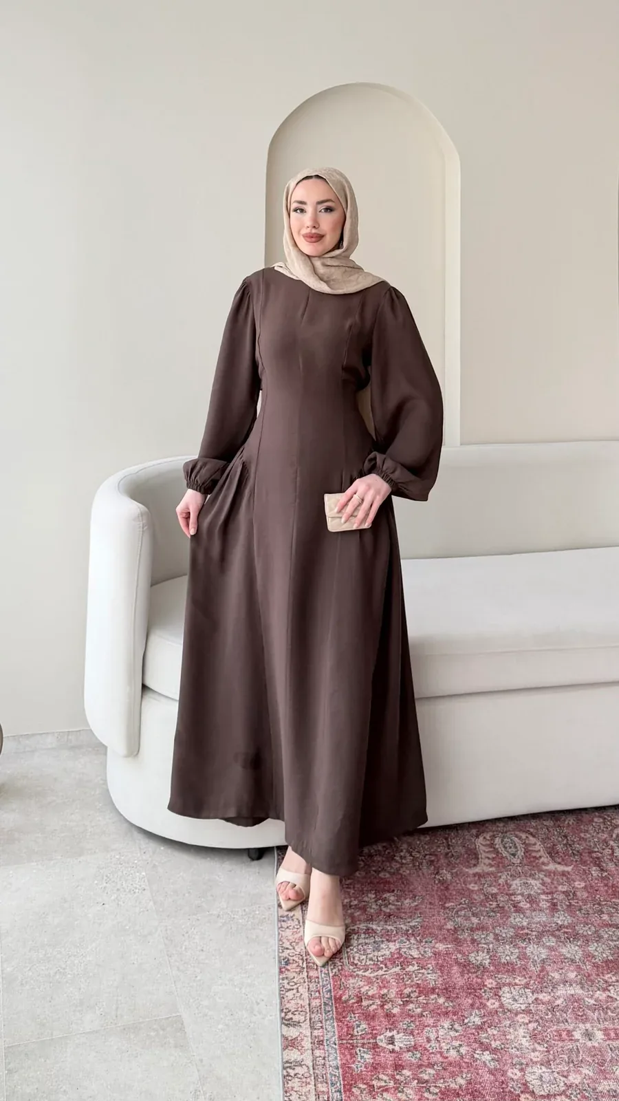 Talya Bağlama Detaylı Elbise – Kahve, görsel 1