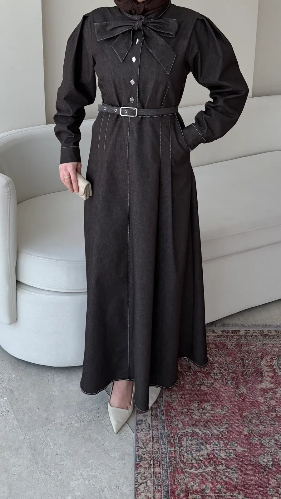 Vione Denim Elbise – Acı Kahve, görsel 3