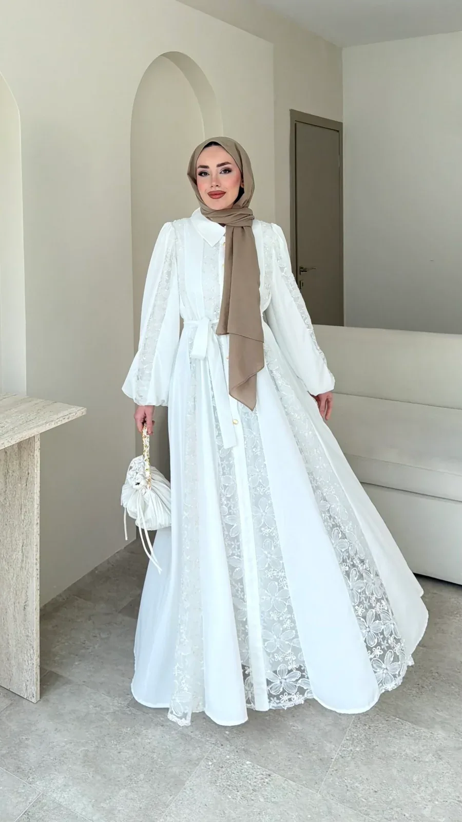 Loom Çiçek Desen Elbise – Beyaz, görsel 2