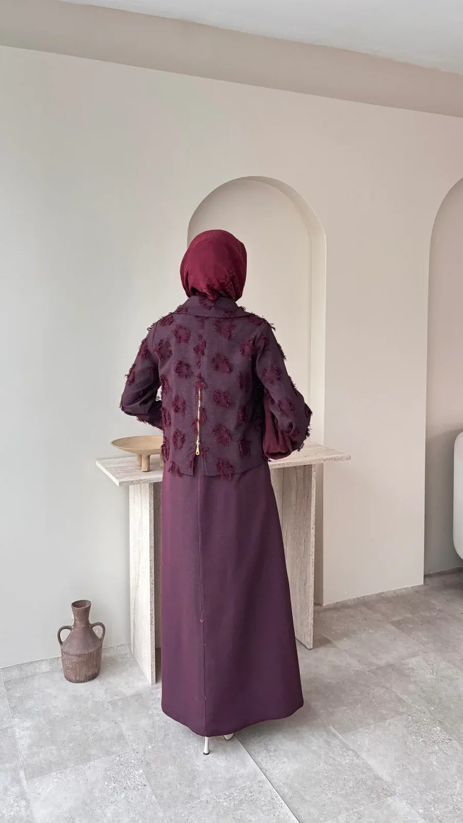 Velvet Jileli Ceket Takım – Bordo, görsel 3