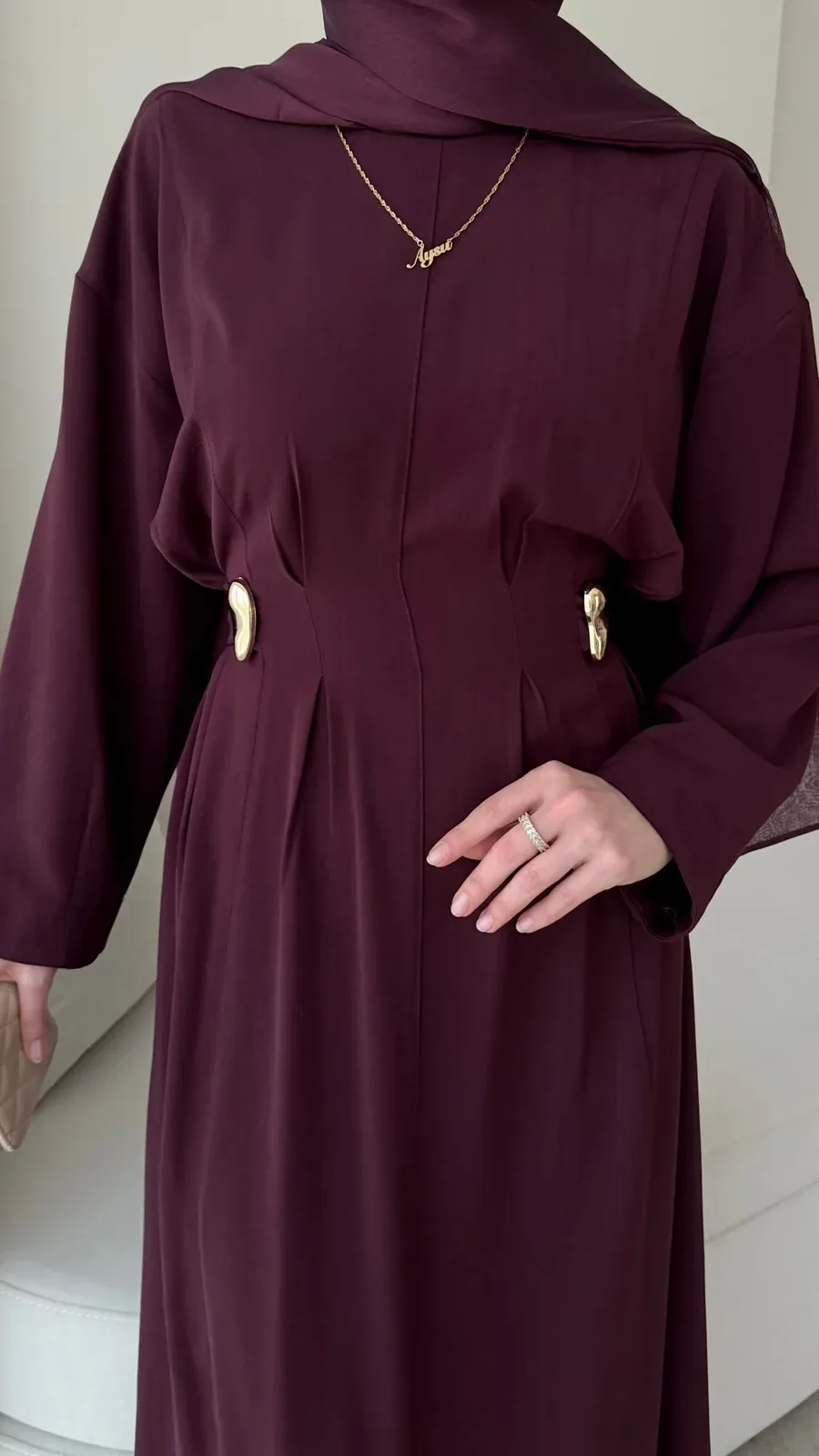 Meyla Gold Detaylı Elbise – Bordo, görsel 8