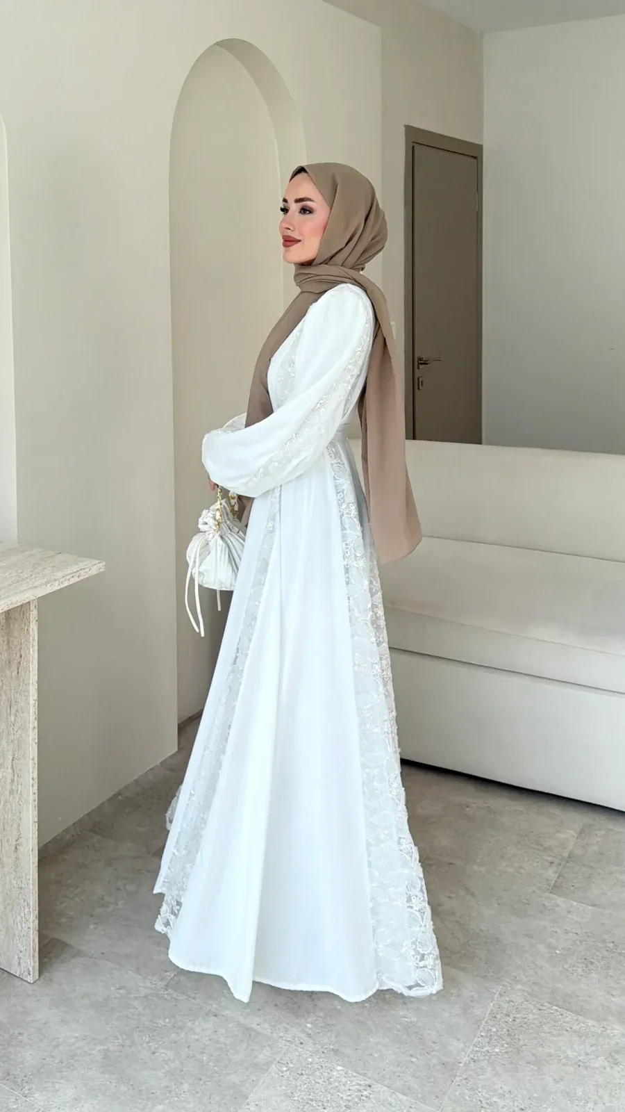 Loom Çiçek Desen Elbise – Beyaz, görsel 3
