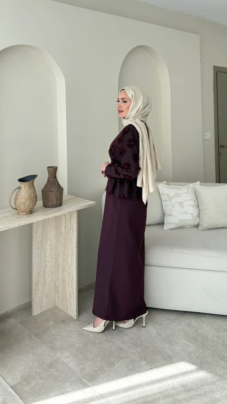 Wool Yandan Büzgülü Takım – Bordo, görsel 4