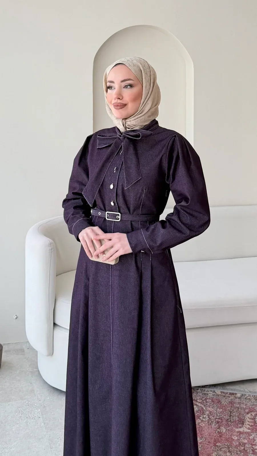 Vione Denim Elbise – Mürdüm, görsel 5