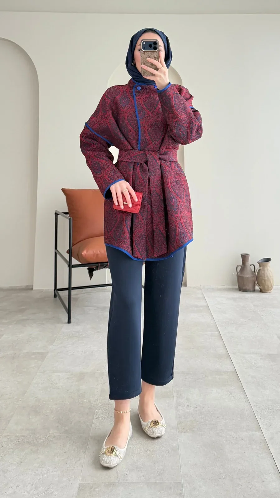 Etro Kuşaklı Kimono – Bordo, görsel 7