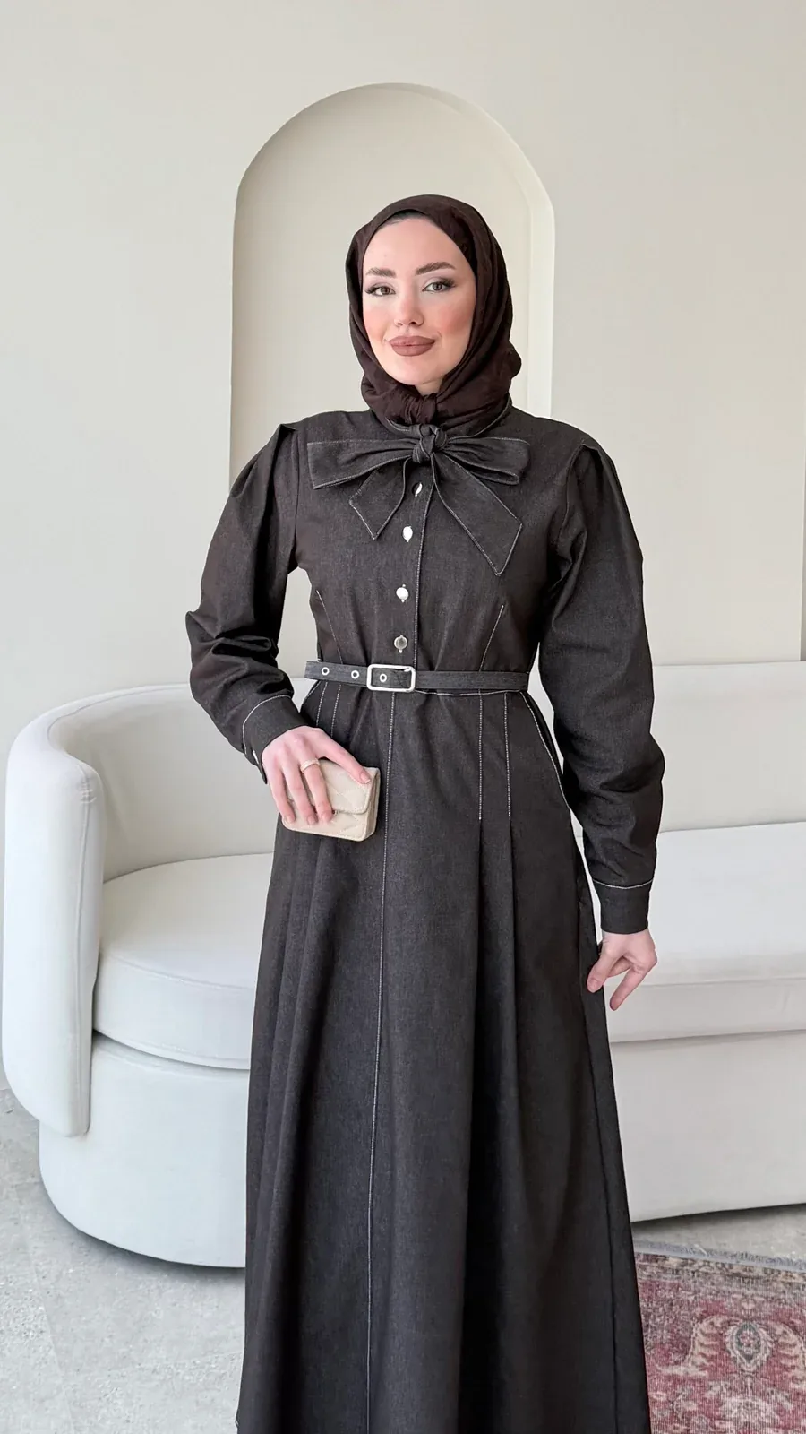 Vione Denim Elbise – Acı Kahve, görsel 5