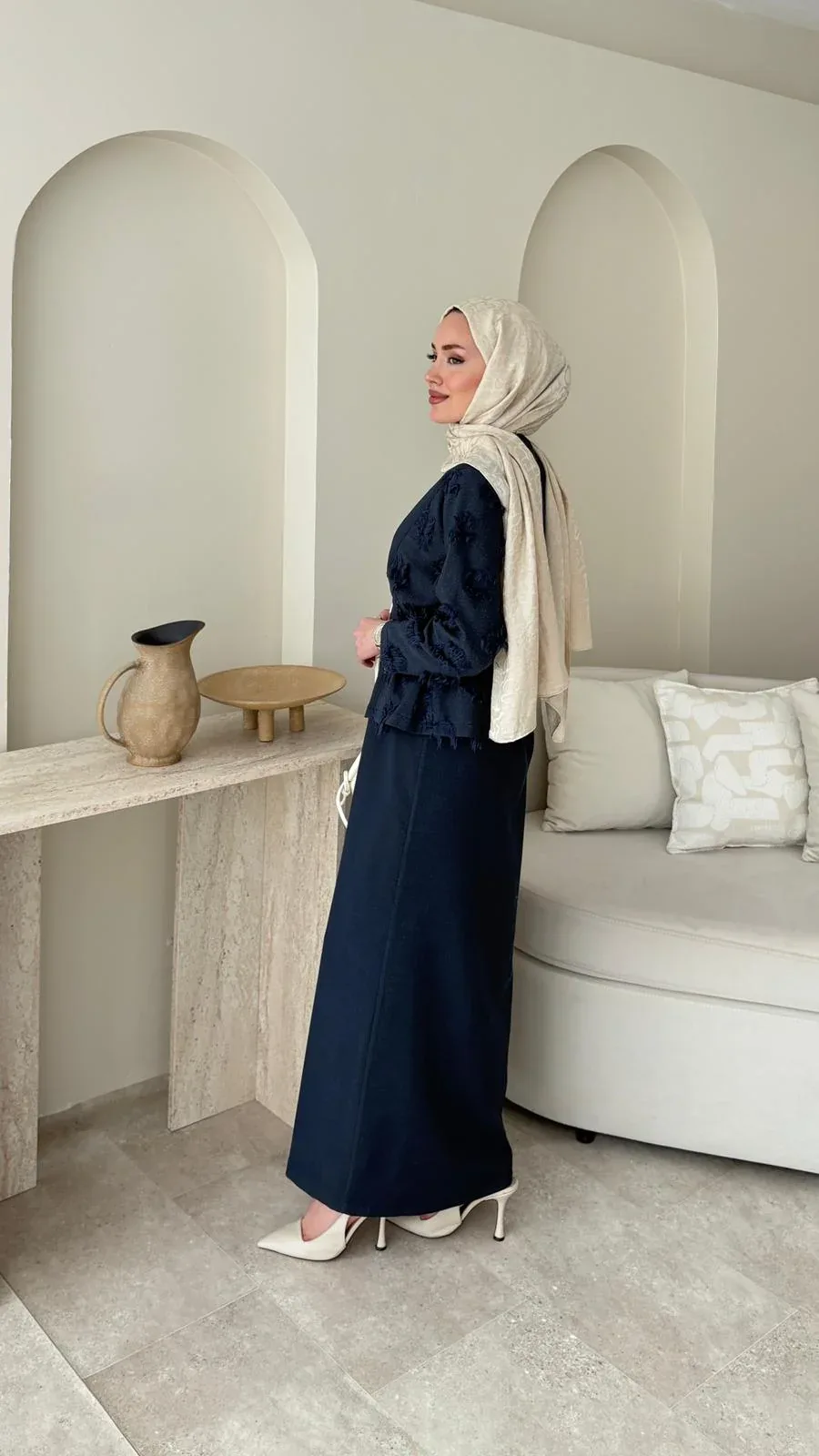 Wool Yandan Büzgülü Takım – Lacivert, görsel 3