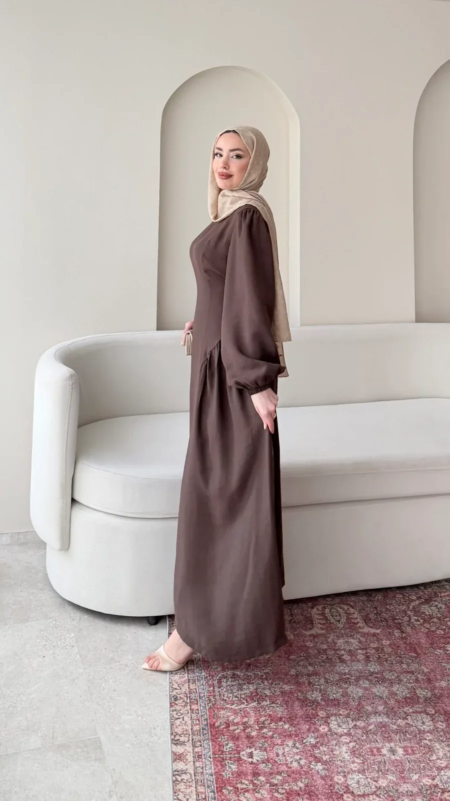 Talya Bağlama Detaylı Elbise – Kahve, görsel 2