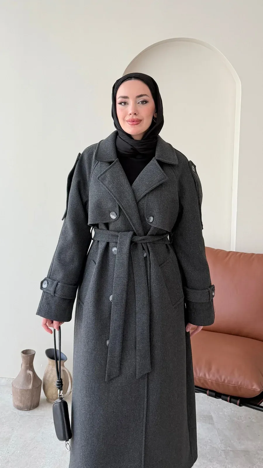 Bera Premium Kaşe Kaban – ANTRASİT, görsel 1