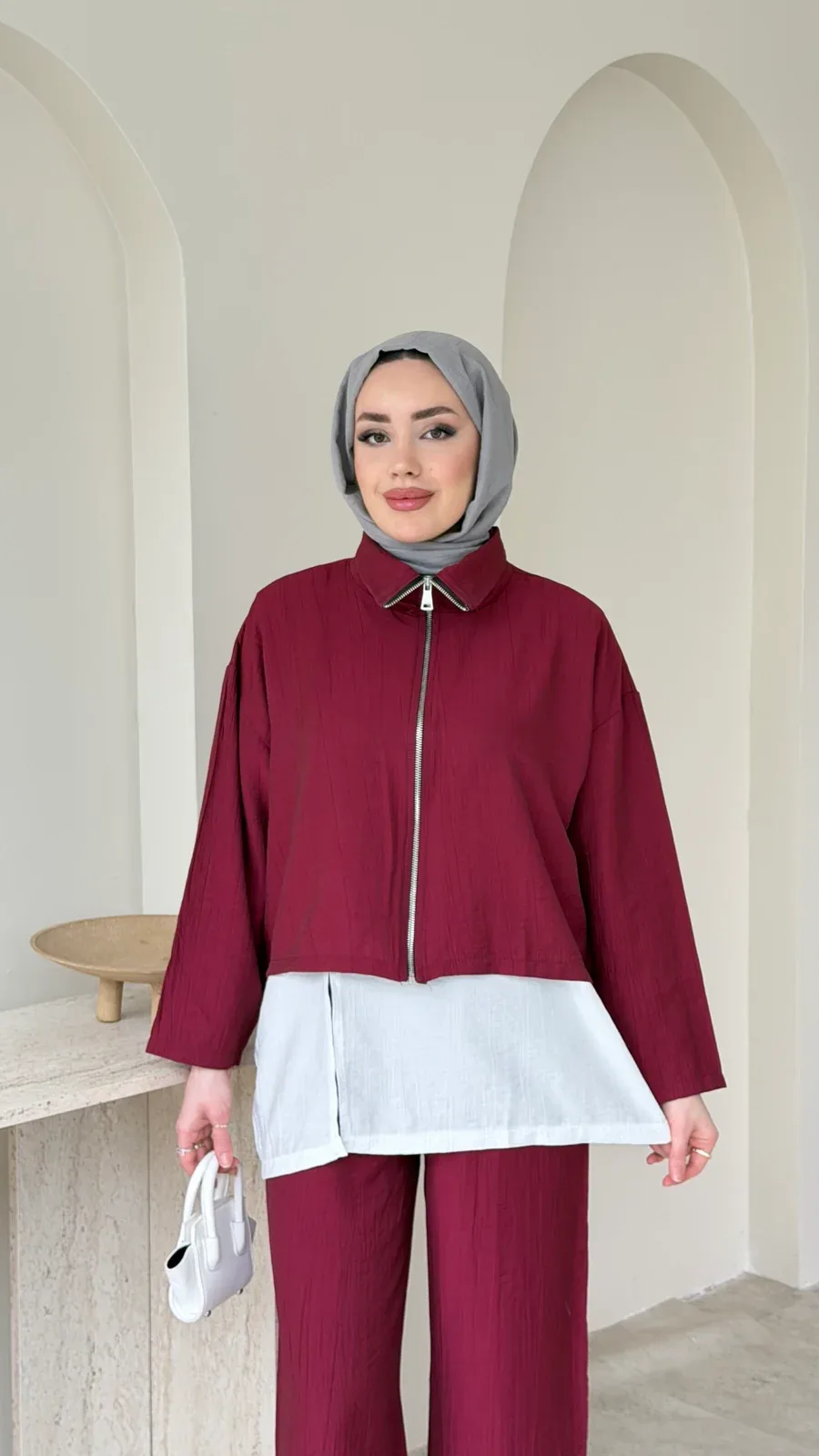 Mia Çilek Kumaş Takım – Bordo, görsel 4