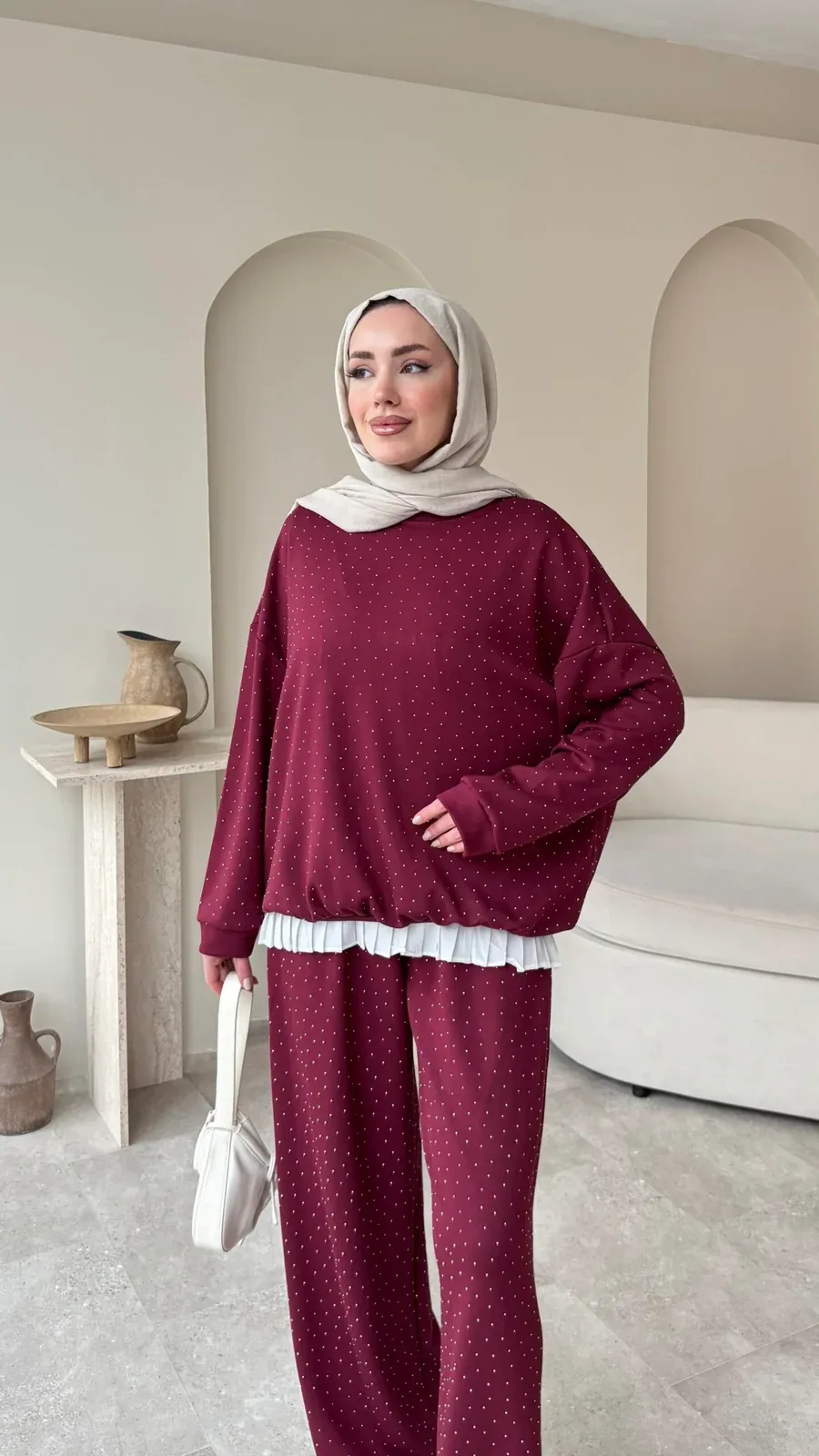 Glow Taşlı Takım Bordo, görsel 2