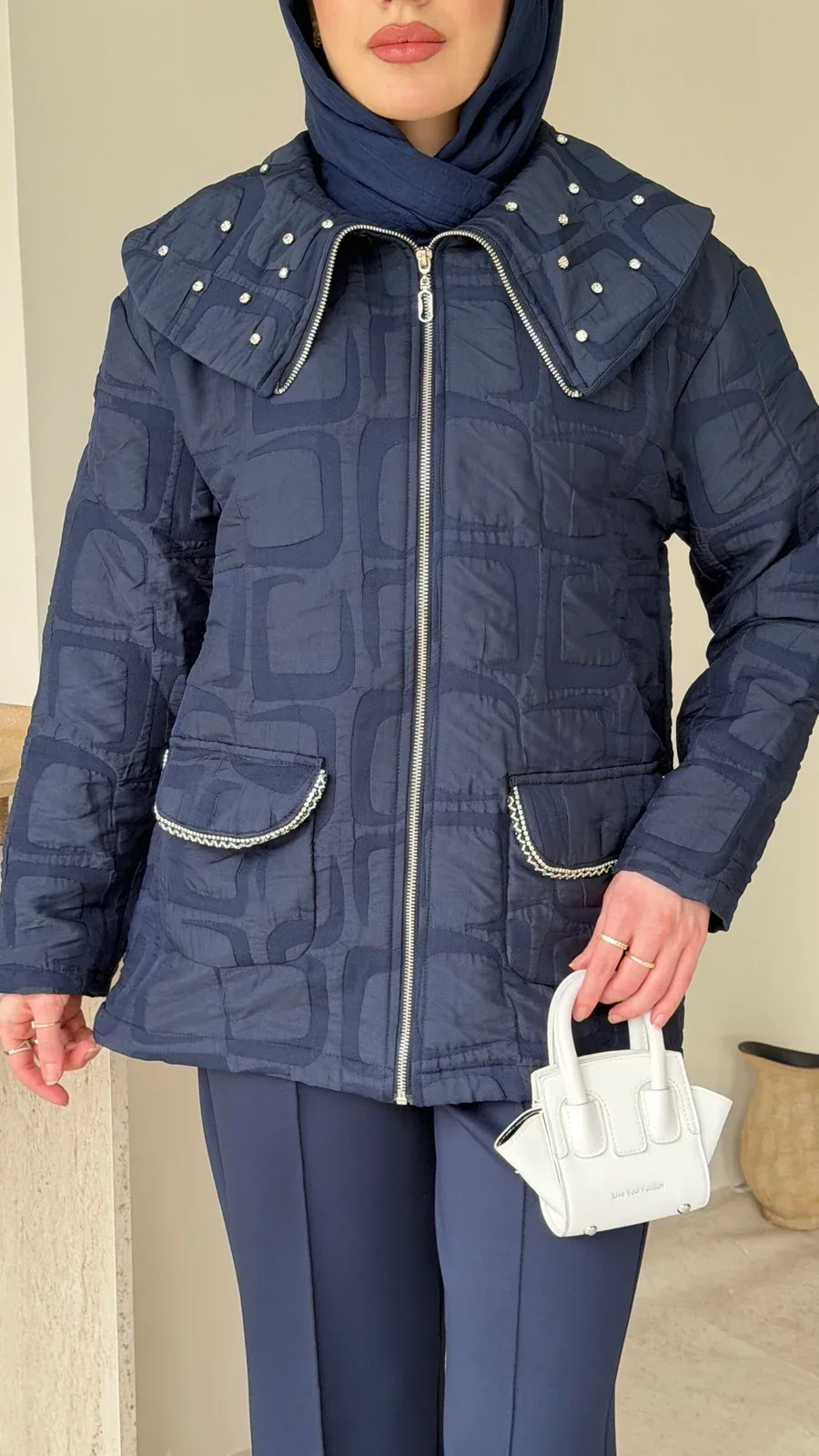 Lara Geometrik Desen Ceket – Lacivert, görsel 5