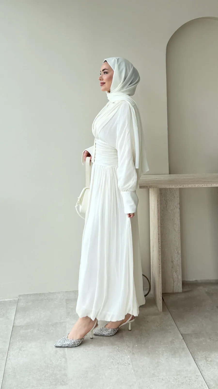 Real Taşlı Elbise – Beyaz, görsel 2