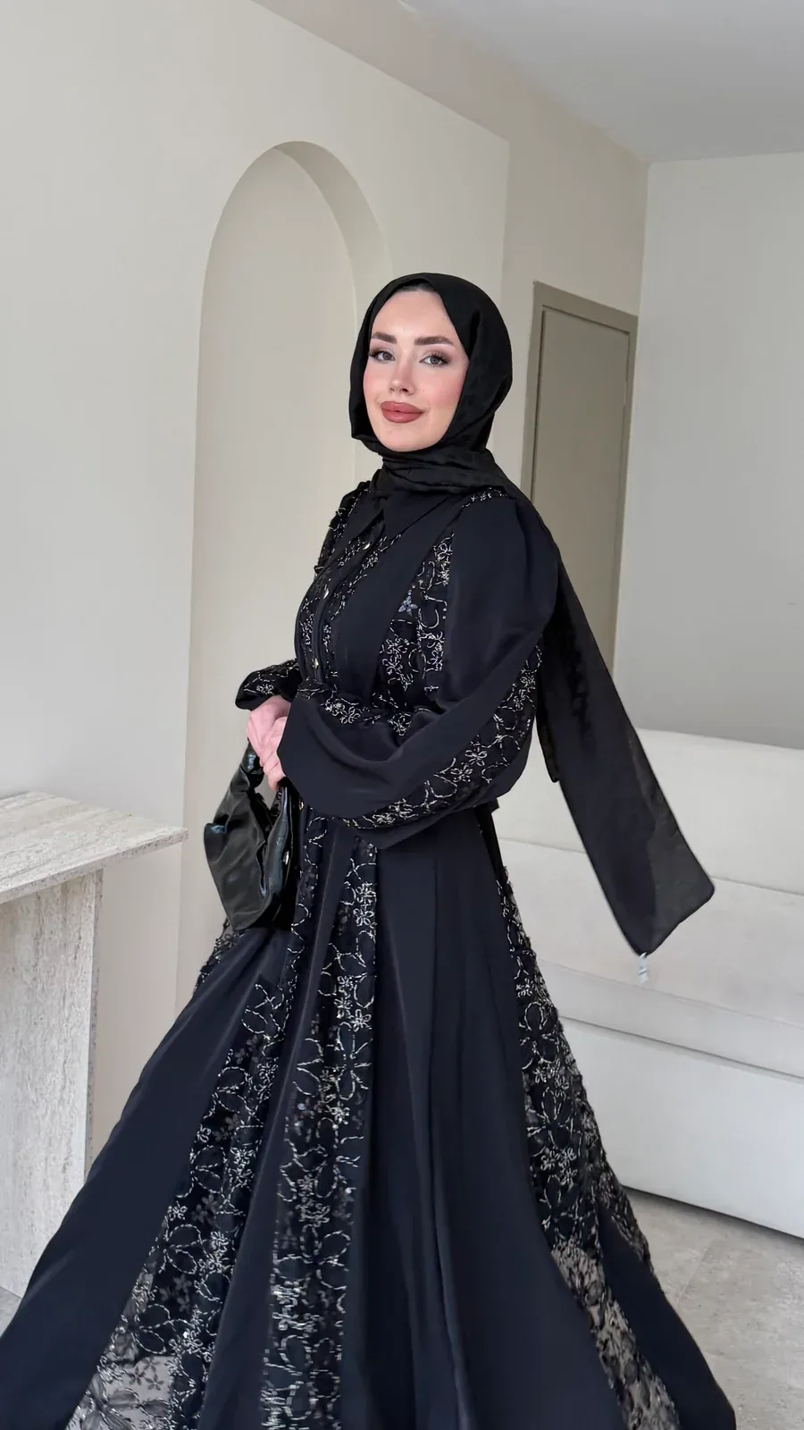 Loom Çiçek Desen Elbise – Siyah, görsel 8