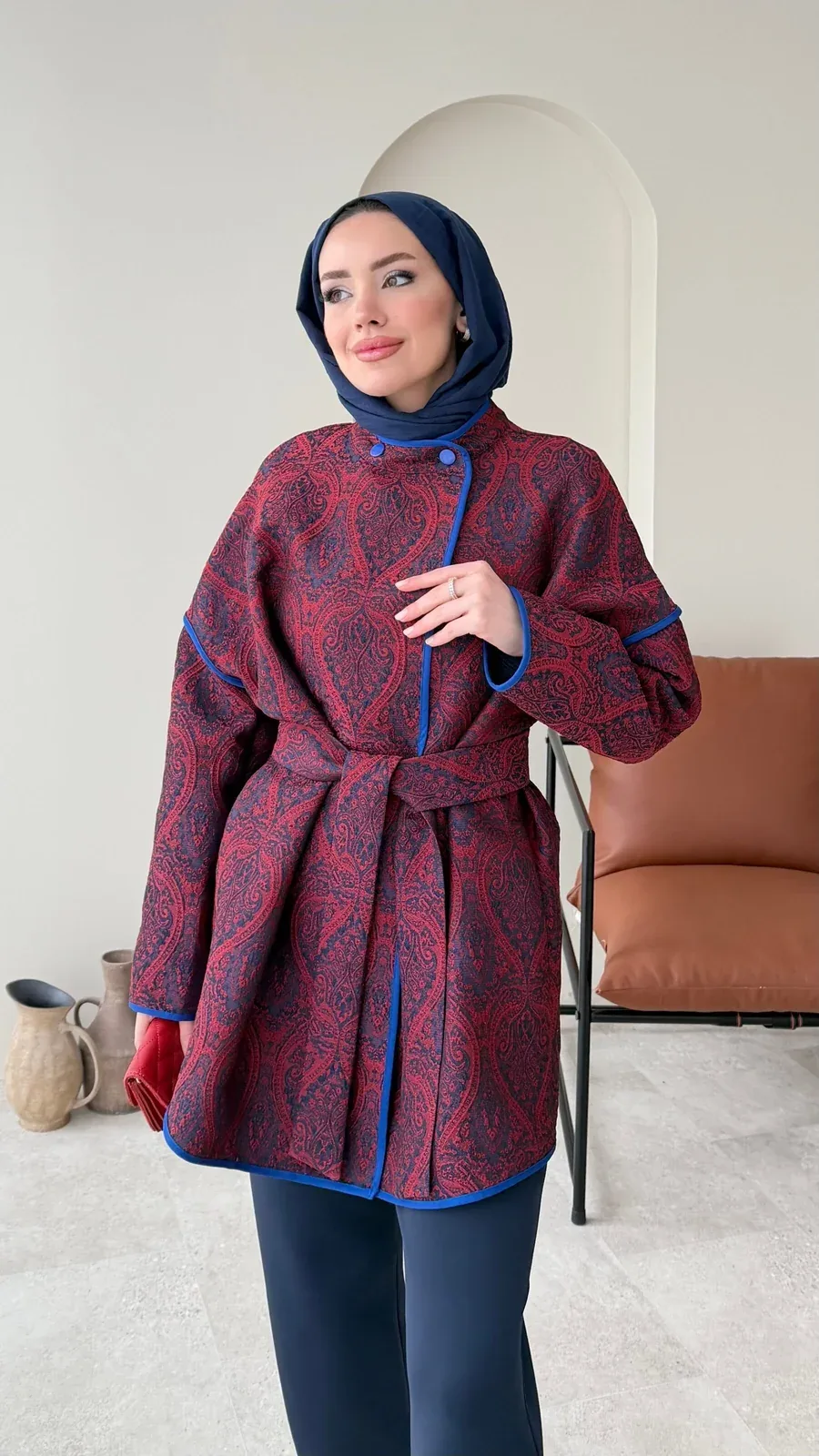 Etro Kuşaklı Kimono – Bordo, görsel 4