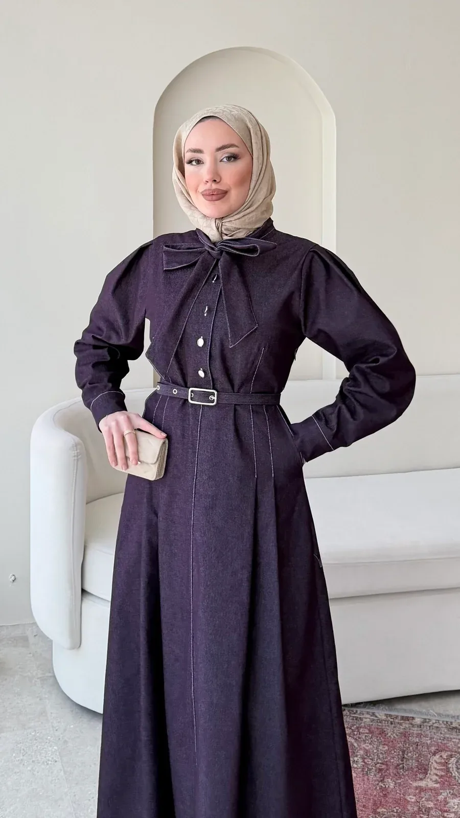 Vione Denim Elbise – Mürdüm, görsel 2