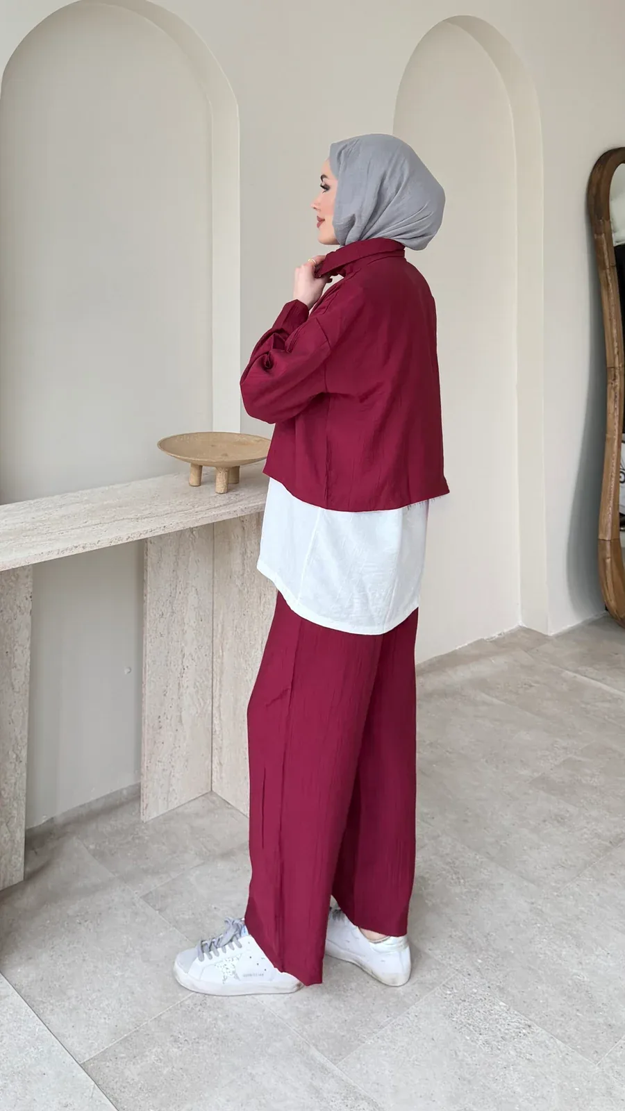 Mia Çilek Kumaş Takım – Bordo, görsel 2