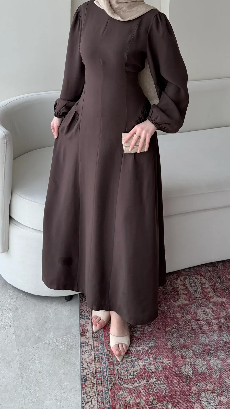 Talya Bağlama Detaylı Elbise – Kahve, görsel 4